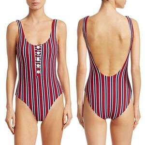 Onia Sandra Ribbed 1 Piece Swimsuit Preppy Stripes